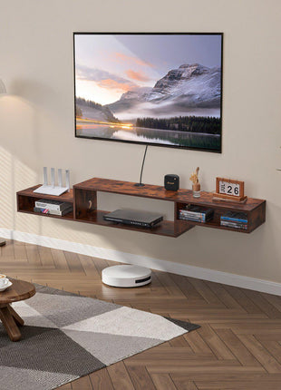 Floating TV Stand, 70" Wall Mount Entertainment Center with Power Outlet & Cable Hole, Modern Floating TV Shelf with Storage Cabinet for DVD Player, Cable Box, Game Console, TV Accessory, Wood