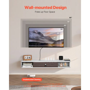 Floating TV Stand, 47 in Wall Mount Entertainment Center with Cable Hole, Modern Floating TV Shelf with Storage Cabinet, Particle Board Console for DVD Player, Cable Box, Game Console, White