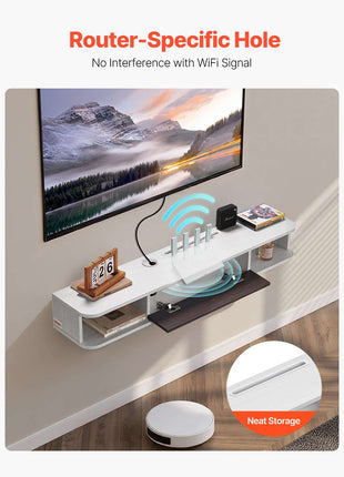 Floating TV Stand, 47 in Wall Mount Entertainment Center with Cable Hole, Modern Floating TV Shelf with Storage Cabinet, Particle Board Console for DVD Player, Cable Box, Game Console, White