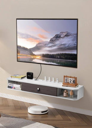 Floating TV Stand, 47 in Wall Mount Entertainment Center with Cable Hole, Modern Floating TV Shelf with Storage Cabinet, Particle Board Console for DVD Player, Cable Box, Game Console, White