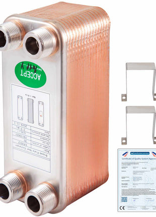 Heat Exchanger 3\"x7.5\" 30 Plates Brazed Plate Heat Exchanger 316L 3/4\" MPT Heat Exchanger B12-30 Beer Wort Chiller for Hydronic Heating