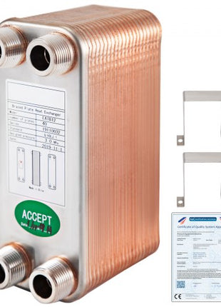 Heat Exchanger 3\"x7.5\" 40 Plates Brazed Plate Heat Exchanger 316L 3/4\" MPT Heat Exchanger B3-12A Beer Wort Chiller for Hydronic Heating