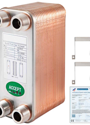 Heat Exchanger 3\"x7.5\" 40 Plates Brazed Plate Heat Exchanger 316L 3/4\" MPT Heat Exchanger B3-12A Beer Wort Chiller for Hydronic Heating