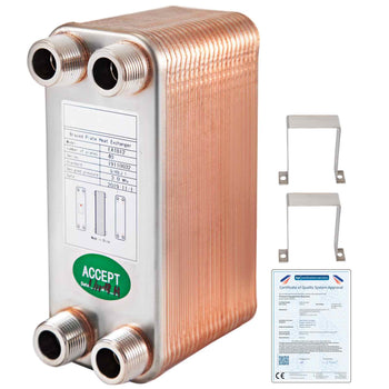 Heat Exchanger 3\"x7.5\" 40 Plates Brazed Plate Heat Exchanger 316L 3/4\" MPT Heat Exchanger B3-12A Beer Wort Chiller for Hydronic Heating