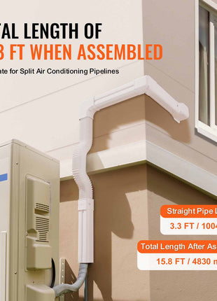 Mini Split Line Set Cover 3-inch W 15.8Ft L, PVC Decorative Pipe Line Cover For Air Conditioner with 4 Straight Ducts & Full Components Easy to Install, Paintable for Heat Pumps, White