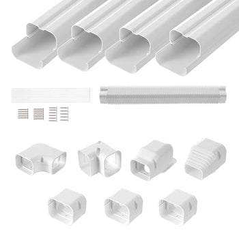 Mini Split Line Set Cover 3-inch W 15.8Ft L, PVC Decorative Pipe Line Cover For Air Conditioner with 4 Straight Ducts & Full Components Easy to Install, Paintable for Heat Pumps, White