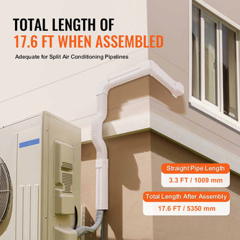 Mini Split Line Set Cover 3-inch W 17.6Ft L, PVC Decorative Pipe Line Cover For Air Conditioner with 4 Straight Ducts & Full Components Easy to Install, Paintable for Heat Pumps, White