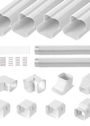 Mini Split Line Set Cover 3-inch W 17.6Ft L, PVC Decorative Pipe Line Cover For Air Conditioner with 4 Straight Ducts & Full Components Easy to Install, Paintable for Heat Pumps, White