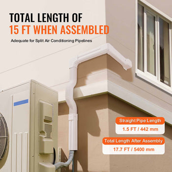 Mini Split Line Set Cover 3-inch W 17.7Ft L, PVC Decorative Pipe Line Cover For Air Conditioner with 10 Straight Ducts & Full Components Easy to Install, Paintable for Heat Pumps, White