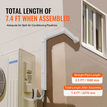 Mini Split Line Set Cover 3-inch W 7.4Ft L, PVC Decorative Pipe Line Cover For Air Conditioner with 2 Straight Ducts & Full Components Easy to Install, Paintable for Heat Pumps, White