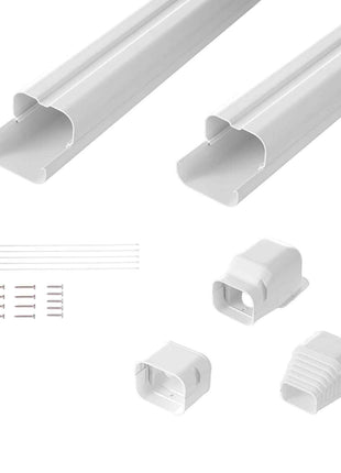 Mini Split Line Set Cover 3-inch W 7.4Ft L, PVC Decorative Pipe Line Cover For Air Conditioner with 2 Straight Ducts & Full Components Easy to Install, Paintable for Heat Pumps, White