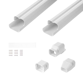 Mini Split Line Set Cover 3-inch W 7.4Ft L, PVC Decorative Pipe Line Cover For Air Conditioner with 2 Straight Ducts & Full Components Easy to Install, Paintable for Heat Pumps, White