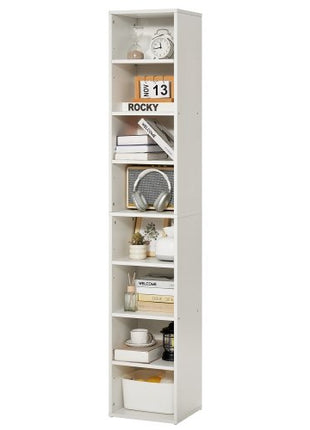 8 Tiers Narrow Bookshelf, 71 in Wooden Tall Open Bookcase with  Height-Adjustable Shelf, Freestanding Display Storage Floor Bookcase Bookshelf for Library, Bedroom, Living Room, Office, White