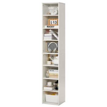 8 Tiers Narrow Bookshelf, 71 in Wooden Tall Open Bookcase with  Height-Adjustable Shelf, Freestanding Display Storage Floor Bookcase Bookshelf for Library, Bedroom, Living Room, Office, White