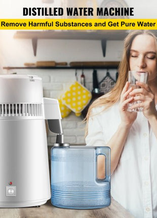 Pure Water Distiller 750W, Purifier Filter Fully Upgraded with Handle 1.1 Gal /4L, BPA Free Container, Perfect for Home Use, White
