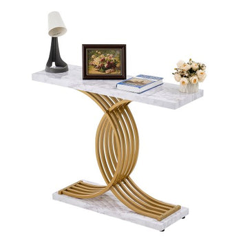 Narrow Console Sofa Table, 39.4 inches Behind Couch Table, 1-Tier Long Entryway Table and Skinny Hallway Table, Narrow Sofa Table with Metal Frame, for Entryway, Hallway, Living Room & Bedroom