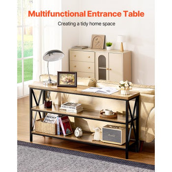 Narrow Console Sofa Table, 55.1 inches Behind Couch Table, 3-Tier Long Entryway Table and Skinny Hallway Table, Narrow Sofa Table with Metal Frame, for Entryway, Hallway, Living Room & Bedroom