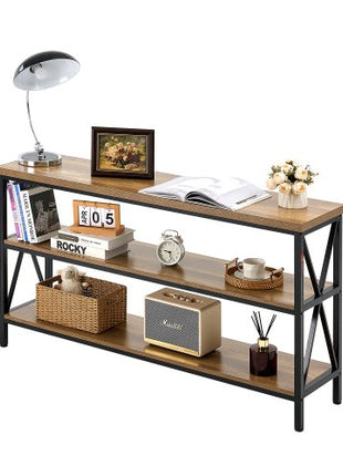 Narrow Console Sofa Table, 55.1 inches Behind Couch Table, 3-Tier Long Entryway Table and Skinny Hallway Table, Narrow Sofa Table with Metal Frame, for Entryway, Hallway, Living Room & Bedroom