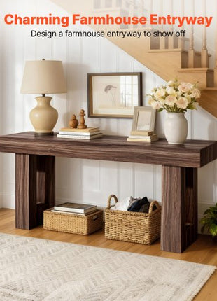 63 in Console Table, Farmhouse Desk Behind the Couch, Wooden Rectangle Entrance Desk, Narrow Long Sofa Table Accent Stand for Hallway, Bedroom, Living Room, Foyer, Easy Assembly, Brown