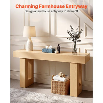 63 in Console Table, Farmhouse Desk Behind the Couch, Wooden Rectangle Entrance Desk, Narrow Long Sofa Table Accent Stand for Hallway, Bedroom, Living Room, Foyer, Easy Assembly, Burlywood