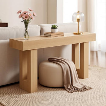 63 in Console Table, Farmhouse Desk Behind the Couch, Wooden Rectangle Entrance Desk, Narrow Long Sofa Table Accent Stand for Hallway, Bedroom, Living Room, Foyer, Easy Assembly, Burlywood