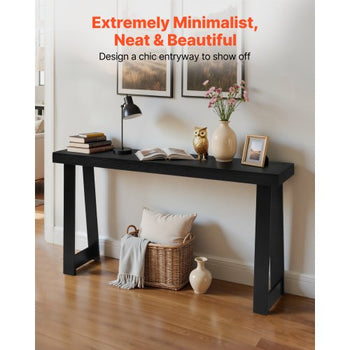 56 in Console Table, Modern Desk Behind the Couch, Wooden Rectangle Entrance Desk, Narrow Long Sofa Table Accent Stand, Ideal for Hallway, Bedroom, Living Room, Foyer, Easy Assembly, Black