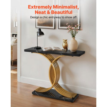 39 in Gold Console Table, Modern Desk Behind the Couch, Wood Rectangle Entrance Desk, Narrow Long Sofa Table Accent Stand with Metal Legs for Hallway, Bedroom, Living Room, Foyer, Easy Assembly