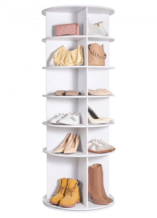 6 Tiers Rotating Shoe Rack Tower, 360°Spinning Shoe Display, Revolving Shoe Rack Storage Round Carousel, Lazy Susan Shoe Rack Organizer, Ideal for Bedroom, Living Room, Entryway, White