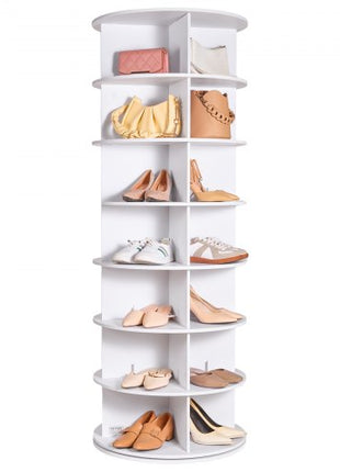 7 Tiers Rotating Shoe Rack Tower, 360°Spinning Shoe Display, Revolving Shoe Rack Storage Round Carousel, Lazy Susan Shoe Rack Organizer, Ideal for Bedroom, Living Room, Entryway, White
