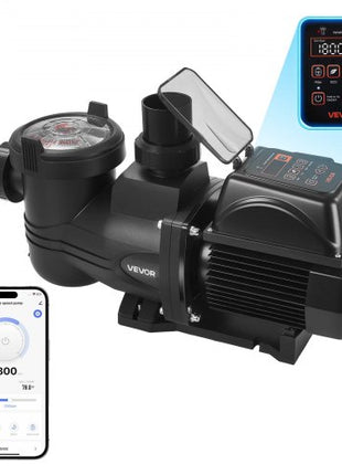 Variable Speed Pool Pump, 1.5 HP, AC 220-240V, 132 GPM, In/Above Swimming Pool Pump with Filter Basket, Powerful Self Priming, Programmable Timer, for Inground and Above Ground Swimming Pool