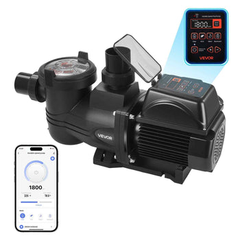 Variable Speed Pool Pump, 1.5 HP, AC 220-240V, 132 GPM, In/Above Swimming Pool Pump with Filter Basket, Powerful Self Priming, Programmable Timer, for Inground and Above Ground Swimming Pool