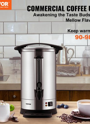 Commercial Coffee Urn, 65 Cups Stainless Steel Large Coffee Dispenser, 1500W 110V Electric Coffee Maker Urn For Quick Brewing, Hot Water Urn with Detachable Power Cord for Easy Cleaning, Silver