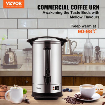 Commercial Coffee Urn, 65 Cups Stainless Steel Large Coffee Dispenser, 1500W 110V Electric Coffee Maker Urn For Quick Brewing, Hot Water Urn with Detachable Power Cord for Easy Cleaning, Silver
