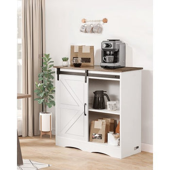 Coffee Bar Cabinet, 31.5 x 13.8 x 31.5 in Farmhouse Coffee Bar Cabinet with 3-Tier Storage, Coffee Bar Table with Barn Door, Farmhouse Sideboard Buffet Cabinet for Living Room, Entryway