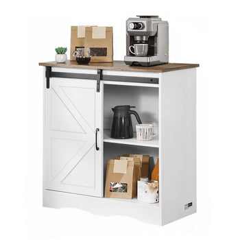 Coffee Bar Cabinet, 31.5 x 13.8 x 31.5 in Farmhouse Coffee Bar Cabinet with 3-Tier Storage, Coffee Bar Table with Barn Door, Farmhouse Sideboard Buffet Cabinet for Living Room, Entryway