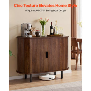Coffee Bar Cabinet, Mid Century Fluted Coffee Bar Table, Buffet Stand Cabinet with 2 Sliding Doors, Sideboard Buffet Station for Living Room, Entryway, Kitchen, 39.3 x 15.7 x 29.5 in, Walnut