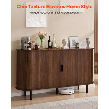 Coffee Bar Cabinet, Mid Century Fluted Coffee Bar Table, Buffet Stand Cabinet with 2 Sliding Doors, Sideboard Buffet Station for Living Room, Entryway, Kitchen, 55.1 x 15.7 x 29.5 in, Walnut