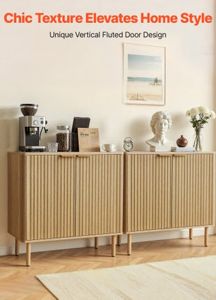 Coffee Bar Cabinet, Mid Century Fluted Coffee Bar Table with 2-Tier Storage, Buffet Stand Cabinet with 4 Barn Doors, Sideboard Buffet Station for Living Room, Entryway, 31.5x14.7x31.5 in(Single)