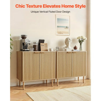 Coffee Bar Cabinet, Mid Century Fluted Coffee Bar Table with 2-Tier Storage, Buffet Stand Cabinet with 4 Barn Doors, Sideboard Buffet Station for Living Room, Entryway, 31.5x14.7x31.5 in(Single)