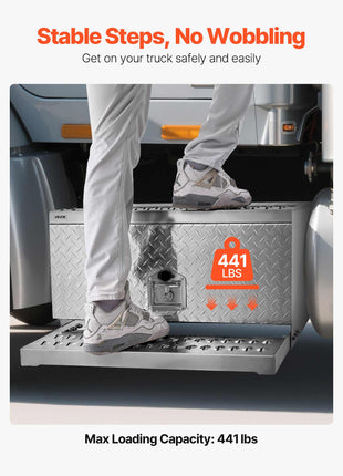 Semi-Truck Step Tool Box, 30" x 29.5" x 15.8" Heavy Duty Aluminum Diamond Plate Toolbox, Waterproof Cab Entry Step Storage Box with T-Handle Lock & Keys for Flatbed, Crane, and Semi Trucks
