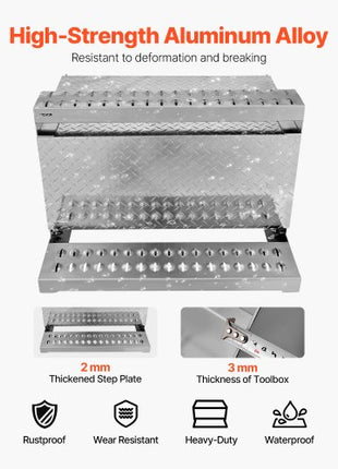Semi-Truck Step Tool Box, 31" x 30" x 19" Heavy Duty Aluminum Diamond Plate Toolbox, Waterproof Cab Entry Step Storage Box with Shock-Absorbing Latch for Flatbed, Crane, and Semi Trucks