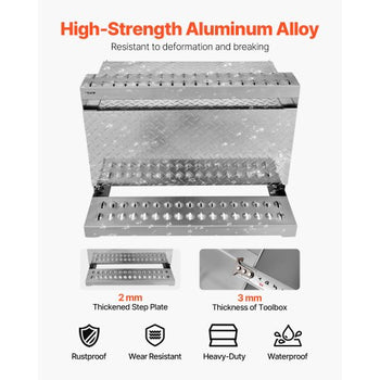 Semi-Truck Step Tool Box, 31" x 30" x 19" Heavy Duty Aluminum Diamond Plate Toolbox, Waterproof Cab Entry Step Storage Box with Shock-Absorbing Latch for Flatbed, Crane, and Semi Trucks