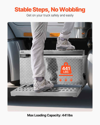 Semi-Truck Step Tool Box, 31" x 30" x 19" Heavy Duty Aluminum Diamond Plate Toolbox, Waterproof Cab Entry Step Storage Box with Shock-Absorbing Latch for Flatbed, Crane, and Semi Trucks