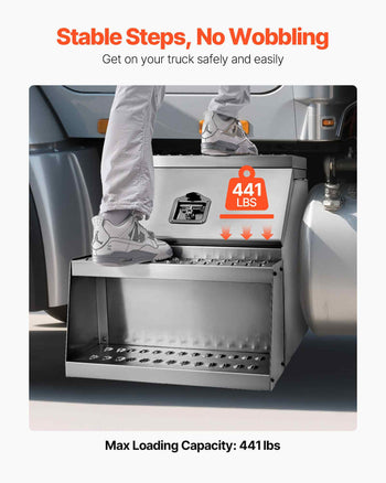 Semi-Truck Step Tool Box, 24" x 27.5" x 25.4" Heavy Duty Aluminum Toolbox Side Mount, Waterproof Side Storage Saddle Step Box with T-Handle Lock & Keys for Semi Trucks, Flatbed Trailers