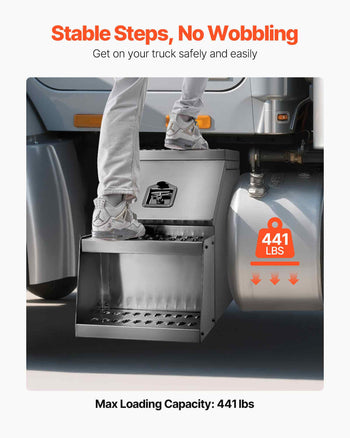 Semi-Truck Step Tool Box, 18" x 27.5" x 25.4" Heavy Duty Aluminum Toolbox Side Mount, Waterproof Side Storage Saddle Step Box with T-Handle Lock & Keys for Semi Trucks, Flatbed Trailers