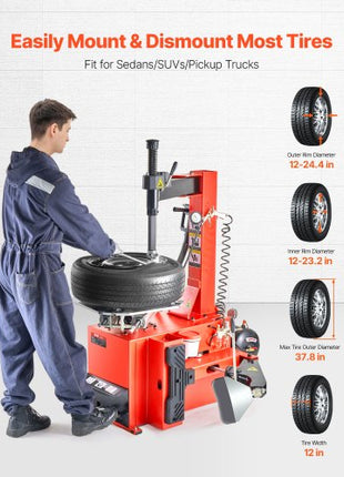 Tire Changer Machine, 1.5HP Copper Motor, Durable Tire Changer with Air Pressure Gauge & Clamping Jaw Sheath, Pedal Operated Tire Changer with Thickened Chuck, Fit for Sedans/SUVs/Pickup Trucks