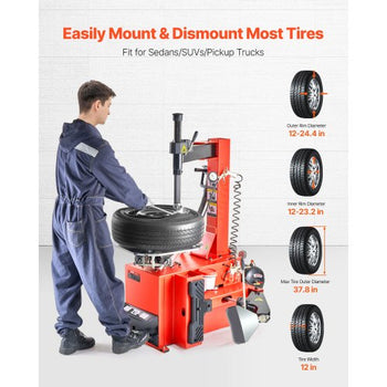 Tire Changer Machine, 1.5HP Copper Motor, Durable Tire Changer with Air Pressure Gauge & Clamping Jaw Sheath, Pedal Operated Tire Changer with Thickened Chuck, Fit for Sedans/SUVs/Pickup Trucks