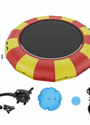 Inflatable Water Bouncer, 17ft Recreational Water Trampoline, Portable Bounce Swim Platform with 5-Step Ladder & Electric Air Pump, Kids Adults Floating Rebounder for Pool, Lake, Water Sports