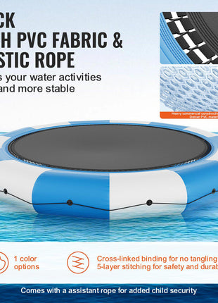 Inflatable Water Bouncer, 15ft Recreational Water Trampoline, Portable Bounce Swim Platform with 3-Step Ladder & Electric Air Pump, Kids Adults Floating Rebounder for Pool, Lake, Water Sports