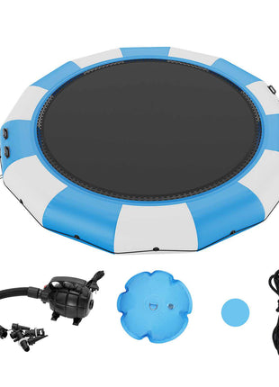 Inflatable Water Bouncer, 15ft Recreational Water Trampoline, Portable Bounce Swim Platform with 3-Step Ladder & Electric Air Pump, Kids Adults Floating Rebounder for Pool, Lake, Water Sports